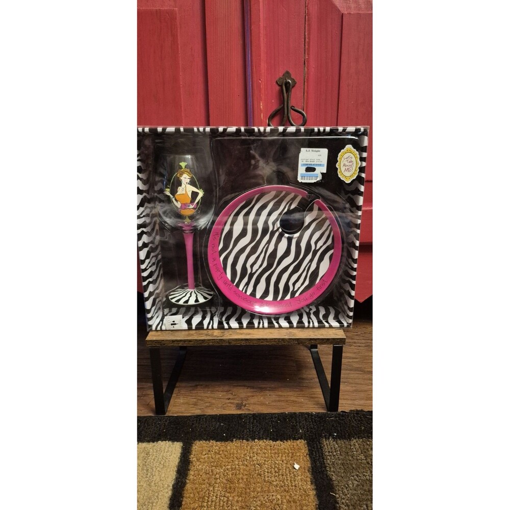 New Cypress Hill Hand Painted Wine Glass  And Appetizer Plate Its Not A Party...